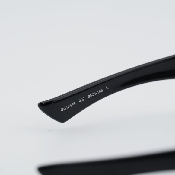Gucci GG1958S 002 Sunglasses Shiny Dark Ruthenium Shield Frame, Grey Lenses